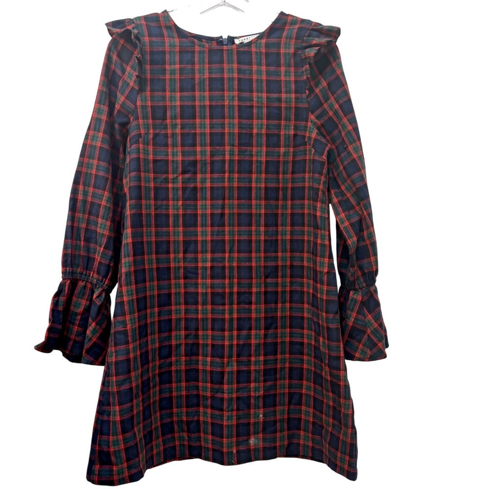 Loveriche Red Plaid Sheath Drop Waist Dress Holiday Cottagecore Country Fleece S